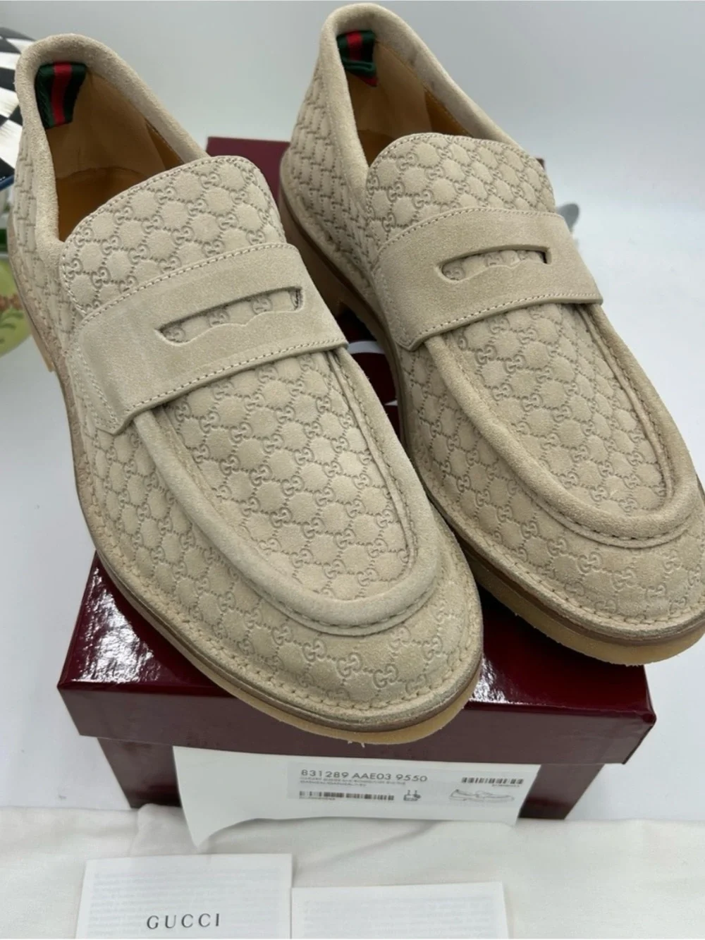 Gucci suede GG monogram web loafers size 11 fits 11.5 US made in Italy